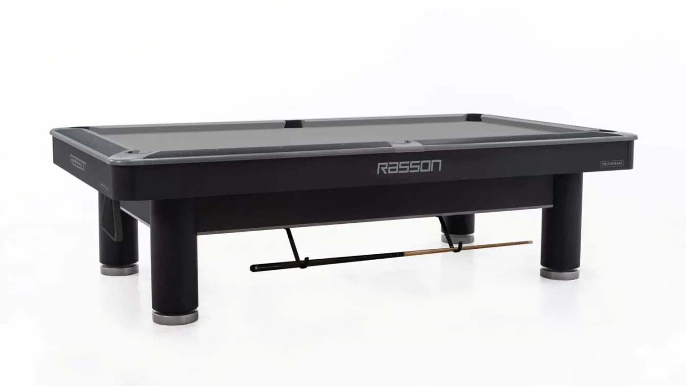 Mahogany pool table with burgundy felt and carved legs